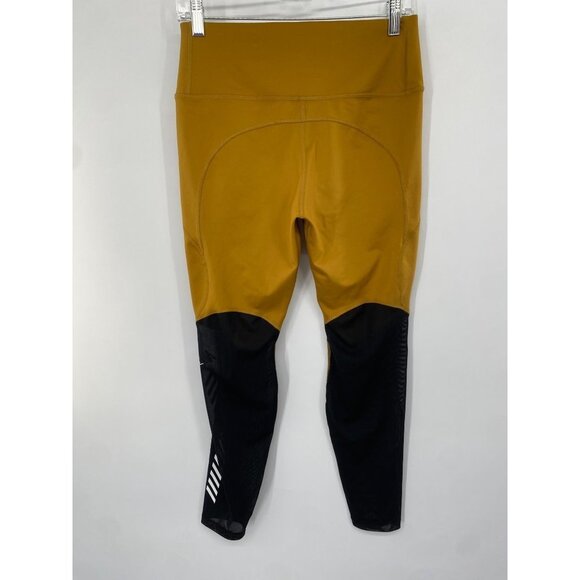 NIKE DRI-FIT SIZE LARGE MUSTARD YELLOW YOGA PANTS BLACK MESH - Picture 5 of 6